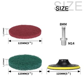 5 Inch Drill Brush Power Scouring Pads - Heavy Duty Tub and Tile Cleaner - Household Cleaning Kit Includes Drill Attachment, 5 Red, 5 Stiff Green Scrubber Pads