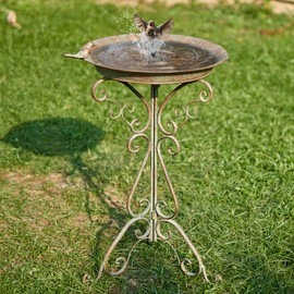 MNRYLKB Dia 18" W*29" H Large Bird Bath with Stand, Bird Baths for Outdoors, Metal Bird Bath with Large Bowl, Bird Feeder Seed Tray,Birdbath Garden Decor
