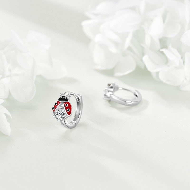 POPLYKE ladybug earrings 925 Sterling Silver ladybug Hoop Earrings lady
