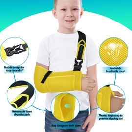 KONSEDIK Arm Sling Shoulder Injury Brace for Kids,Medical Sling with Shoulder Pad for Kids Rotator Cuff Injury,Support Brace for Kids Arm,Wrist, Elbow,Clavicle Fracture Post-Surgery(Yellow,XX-Small)