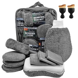 Car Wash Cleaning Tools Kit, 11Pcs Car Cleaning Brush Set with Multi-Purpose Cleaning Cloths,Polishing Pad and Sponge,Tyre Brush,Soft Car Detailing Brush Set for Cleaning Wheels,Interior&Exterior