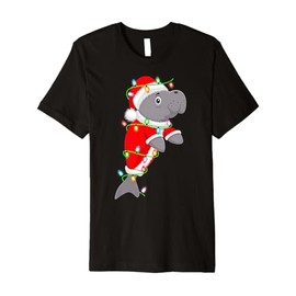 Manatee Christmas Lights Santa Costume Cute Animal Xmas Premium T-Shirt