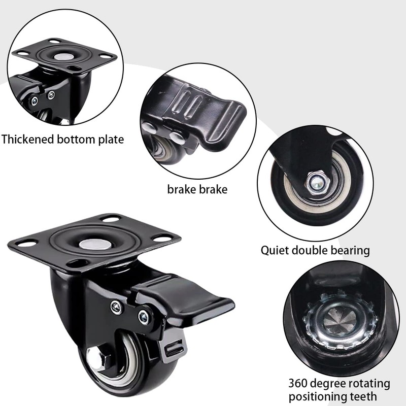 4 Pcs 40mm Heavy Duty Swivel Castors 360 Degree Silent