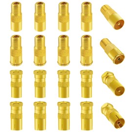 Pack of 20 F-Connector Female to RF Male Female Coaxial Adapter, KUOQIY TV 9.5 Male & Female to F-Type Screw Connector Converter, F-Type Connector to TV Antenna Adapter, Gold-Plated
