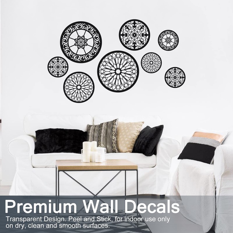 Black Mandala Window Stickers Decals Rustic Circle Flower Pattern Wall