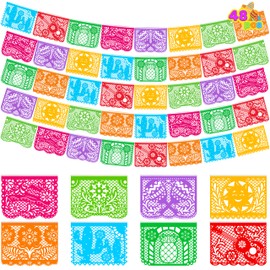 JOYIN Mexican 108 Feet Party Banner, 6 pcs Plastic Fiesta Banner with 8 Multicolor Plastic Flags per Banner Cinco de Mayo Decor Day of The Dead Papel Picado Decorations, Fiesta Garland for Mexican Party Supplies