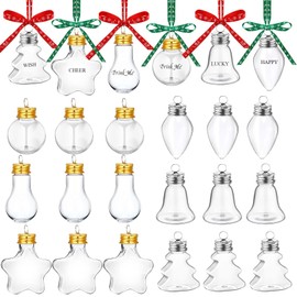 24 PCS Christmas Clear Fillable Ornaments, Christmas Hanging Ornaments Plastic Balls Fillable Clear Ornaments for Crafts with Screw Off Cap Ribbons for Christmas Tree Hanging Decoration