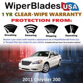 WiperBladesUSA Wiper Blades Set w/ 1yr warranty compatible with Chrysler 200 2011 Wipers (Set of 2) Pulse Wipers