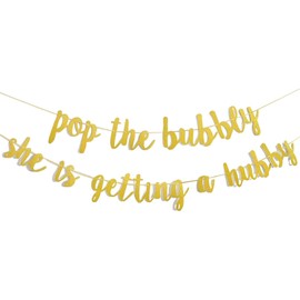 Bachelorette Party Decorations Glitter Gold "Pop The Bubbly She Is Getting A Hubby" Banner Bridal Shower Decorations Engagement Wedding Girls Night Out Hen Party Supplies Golden Photo Props