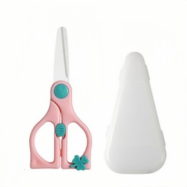 Baby Food Scissors - Toddler Safe Ceramic Kitchen Shears with Safety Lock & Travel Case, Best Scissors for Cutting Kids' Food (Meat, Vegetables, Fruits), Portable & Healthy Baby Helper (Pink)