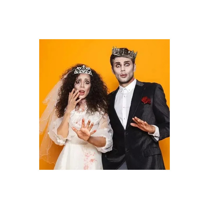 Set De 2 Coronas De Metal Cristal Rey Reina Novios