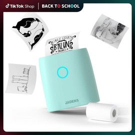 JADENS Mini Sticker Printer-2 Inch Bluetooth Thermal Pocket Printer,Inkless Portable Printer for Study Notes,Photos, Memos,Lists,Gifts,Journals:_9 Roll White Sticker Label 