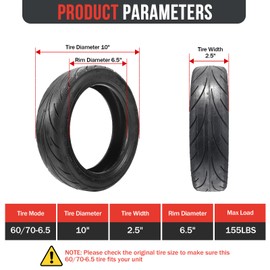 60/70-6.5 Tubeless Tires,10 x2.50-6.5 Scooter Tire with Straight Nozzle Replacement for Segway Ninebot Max G30LP G30 G30E Electric Scooter