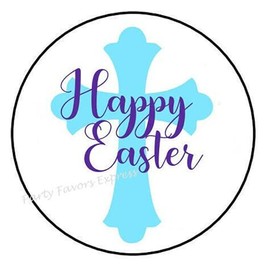 1.5" Inch Happy Easter Cross Stickers - Happy Easter Stickers - Easter Stickers Envelope Seals Labels - D #AA61RK (30 Pcs)
