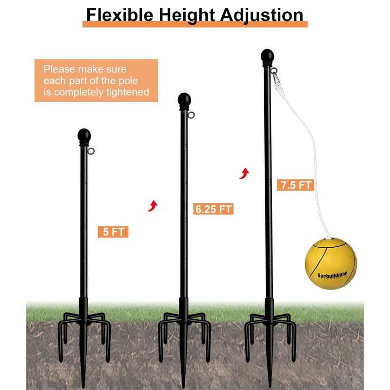 Garbuildman Tetherball Set with Rope for Outdoor Backyard, Adjustable Tether