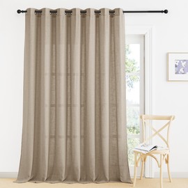 RYB HOME Extra Wide Semi Sheer Curtains, Grommet Easy Sliding Room Divider for Office Bedroom Separation, Large Window Curtains for Sliding Glass Door, Khaki, W 100 x L 95, 1 Pcs