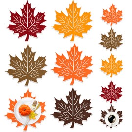 HOWAF 5 Pack Autumn Leaf Table Placemats and Coasters, Thanksgiving Fall Autumn Decorations Felt Non-Slip Maple Leaves Orange Coasters Table Mats Place Mats for Table Dinner Autumn Table Decorations