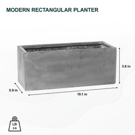Pottery Pots Balcony Small Fiberstone Indoor Outdoor Modern Rectangle Planter, 19.1 Inch Wide, Grey