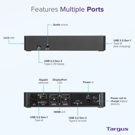 Targus USB C Docking Station Universal DV4K, USB C Laptop Docking Station Dual Monitor 2 HDMI, with Legacy Host Power Kit, Works w/Operating Systems Like Windows, Mac, Android, iOS (DOCK192USZ)