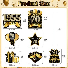 7Pcs Black Gold 70th Birthday Yard Sign Decorations for Men and Women,Happy 70th Birthday Made in 1955 Lawn Sign Party Supplies,Seventy Year Old Birthday Yard Decor with Stakes