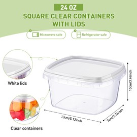 Blushtier 50 Pcs 16 oz Deli Containers with Lids Stackable Clear Square Food Storage Containers with Lids Leakproof Square Plastic Container for Kitchen Storage Take out