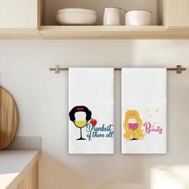 Bnzolyoia Funny Wine Kitchen Towels Set, Wine Gifts for Women, Bar Towels for Bartender, Cocktail Hand Dishcloth for Home Bar Kitchen Decor 16x24, Set of 2