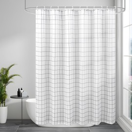 AooHome Extra Long Black and White Shower Curtain, 72 x 84 Inch Geometric Plaid Pattern Fabric Bathroom Curtain Liner with Hooks, Heavy Duty, Weighted Hem, Water Repellent, 72 Width by 84 inch Height