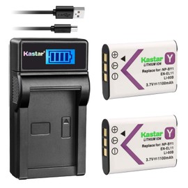 Kastar Battery (X2) & LCD Slim Charger for NP-BY1 EN-EL11 LI-60B DLI-78 DB-L70 DB-80 and Sony Action Cam Mini HDR-AZ1 Nikon Coolpix S550 S560 Olympus FE-370 Optio L50 M50 M60 S1 V20 W60 W80
