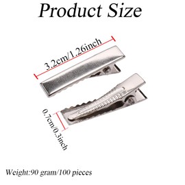 100Pcs 3.2cm/1.26inch Length Silver Rectangle Alligator Hair Clips Bulk Duck Bill Hair Clips Styling Sectioning Hair Grips Barrettes for Bows Making DIY Crafts