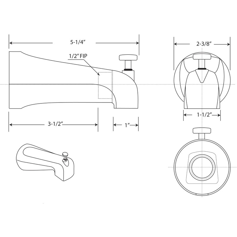 Westbrass E531D-1F-50 5-1/4" Reach Wall Mount Tub Spout with Front