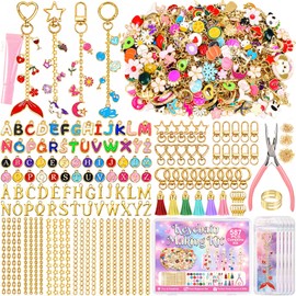 Kanmeii 587Pcs Lip Gloss Keychain Making Kit, DIY Craft Bag Charm Kit with Charms Chains Key Chain Hooks Jump Rings Lobster Claw Clasps Gift Bags & Tools, Jewelry Making Supplies for Valentines Gifts