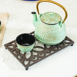 Sungmor Rectangle Cast Iron Trivets, 9.4 x 6.3 Inch Metal Trivet for Hot Pots and Pans, Heavy Duty Rustic Wood Stove Tea Pot Trivet, Decorative Hot Pot Holder for Kitchen Counter and Dining Table