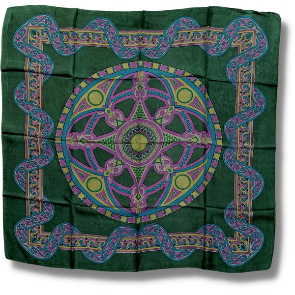 Handmade 100% Silk Celtic Wheel of Life Scarf Bandana Mandala 42x42 Green