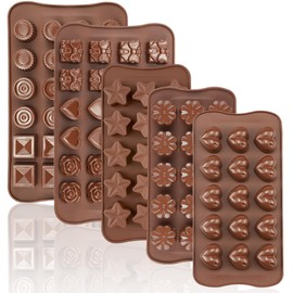 JOERSH 5PCS Silicone Chocolate Molds for Candy, Fat Bombs Snacks & Truffles, 9 Shapes 93 Cavities Candle Soap Wax Melts Mold (Square, Round, Heart, Star, Flower Shapes)