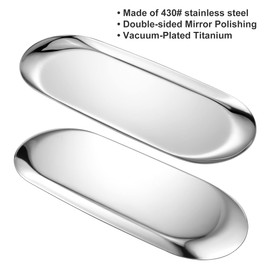 Bidponds Silver Oval Vanity Tray, Stainless Steel Bathroom Tray