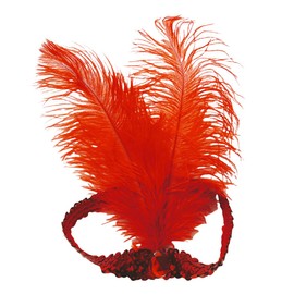 2pcs Sequins Feather Headpiece,1920s Flapper Headband,Girls Women,Mardi Gras Carnival Party Headwear Accessory (Red)