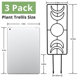 Moon Phase Plant Trellis 3 Pack, 14.25 Inch Small Trellis for Potted Plants, Metal Plant Trellis for Climbing Plants Indoor, Black