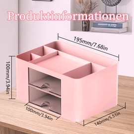 Desk Organiser 7 Compartments Pen Holder Desk Table Office Organiser with Drawer Multifunctional Desk Organiser for Office Home School Space Saving Desk Organiser (Pink)