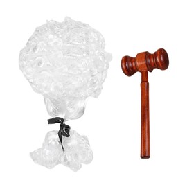 1 Wig And 1 Wooden Hammer, Role-Playing Props, Children'S Toys, Judge'S Clothing Accessories.