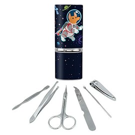 Cosmonaut Astronaut Dog in Space with Planets and Stars Stainless Steel Manicure Pedicure Grooming Beauty Care Travel Kit