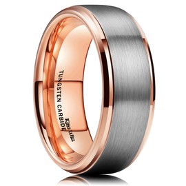 King Will DUO 8mm Tungsten Carbide Wedding Band for Men Rose Gold Plated Beveled Polished Comfort Fit 9.5