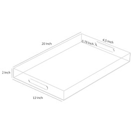 MUKEEN Clear Sturdy Acrylic Serving Tray with Handles 12x20x2H Inches -Spill Proof- Decorative Trays Countertop Organizer for Ottoman Coffee Table Nightstand, sidetable, Breakfast, Tea, Food