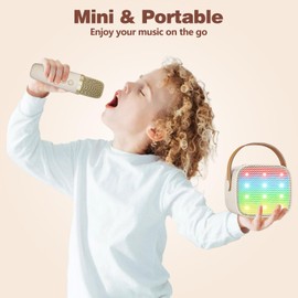 VERKB Mini Karaoke Machine for Kids, Kids Music Player Toys for Girls and Boys, Portable Bluetooth Speaker with 2 Wireless Microphone for Kids Toddler Home Party Birthday Gifts for Girl(Yellow)