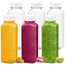 ARTOSHIN 12oz Plastic Juice Bottles 6 Pack, Clear Reusable Drink Bottles with White Caps, Disposable Beverage Containers for Juicing, Smoothies, Turmeric Juice, Milk, Water & Other Cold Drinks