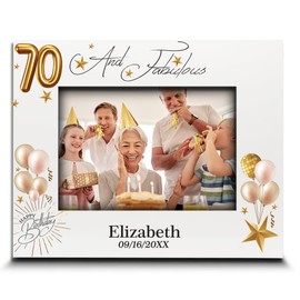 BELLA BUSTA- 70 and Fabulous-Happy Birthday Keepsake For Friends, Women, Men, Wife, Husband, Mom, Dad-Personalize UV Print Picture Frame (5x7 Horizontal)