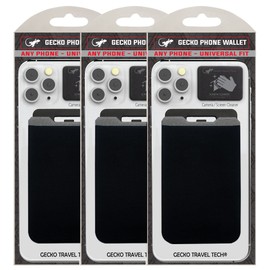 Gecko Travel Tech Card Wallet - Stick on Pouch for Smartphones - Adhesive Cell Phone Pouch Pocket for back of phone, Carry Credit Cards & Cash (FAMILY -BLANK- BLACK)