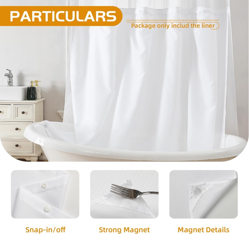 eachope 2 Pack Fabric Snap-in Shower Curtain Liner Replacement,Compatible with