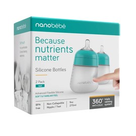 Nanobébé, Biberón de Silicón 270 ml./ 9Oz. 2 Pack, Color Verde (Teal)
