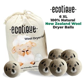 Ecotique Organic Wool Dryer Balls - Pack of 6, 100% New Zealand Wool, Reusable, Fabric Softener 1000+ Loads, Baby-Safe, Energy Efficient, Wrinkle Reducing, Dryer Sheets Alternative, Fast Dry time, DG