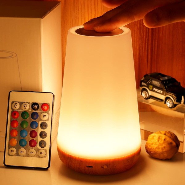 THAUSDAS Table Lamp, Portable Touch lamp Sensor Control Bedside Lamps with Quick USB Charging Port, 5 Level Dimmable Warm White Light & 13 Color Changing RGB Night Light for Bedroom/Office/Hallways